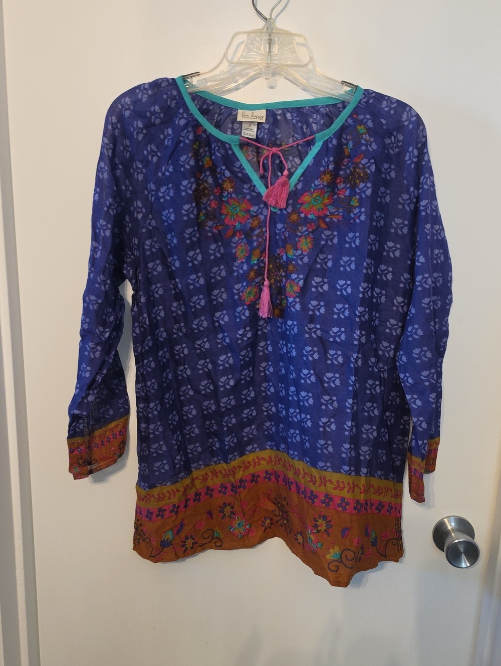 NATURAL LIFE Purple Floral Tunic with Pink Tassels
